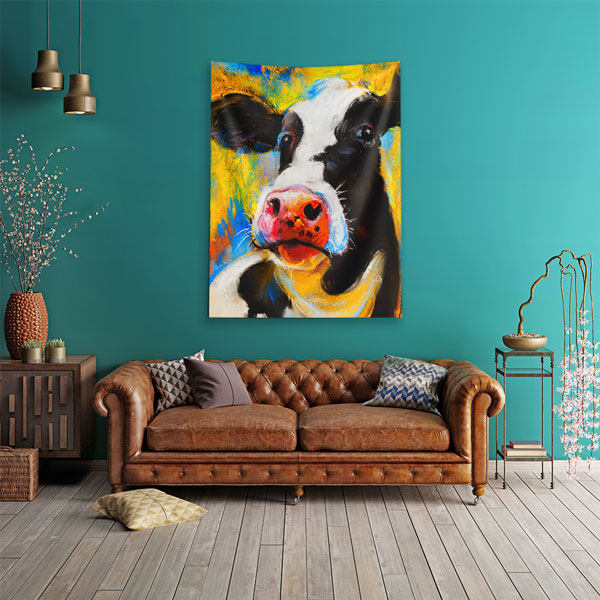 Renkli Sanatsal İnek Portresi Duvar Örtüsü 4968