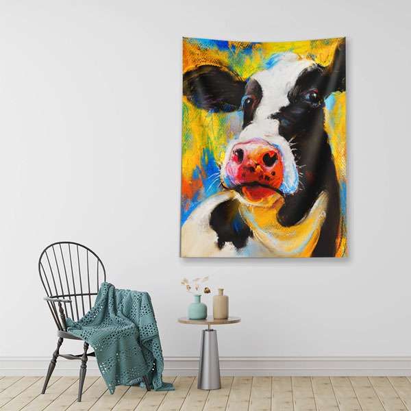 Renkli Sanatsal İnek Portresi Duvar Örtüsü 4968