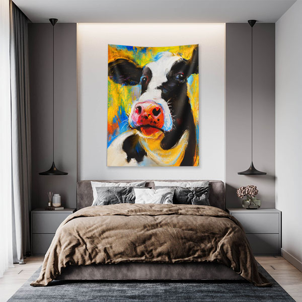 Renkli Sanatsal İnek Portresi Duvar Örtüsü 4968