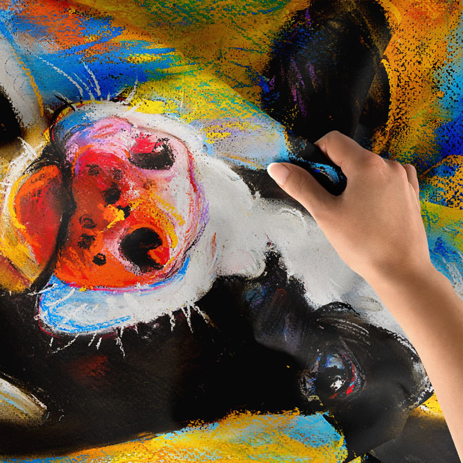 Renkli Sanatsal İnek Portresi Duvar Örtüsü 4968