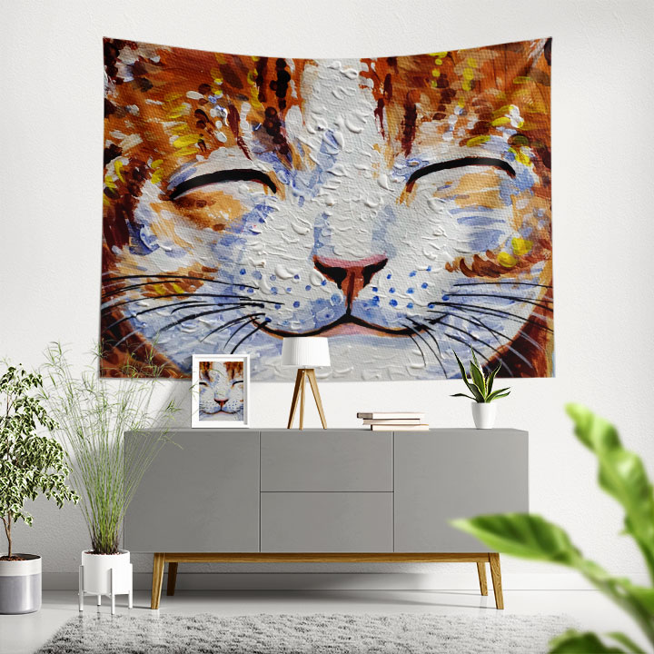 Sanatsal Kedi Duvar Örtüsü 5025