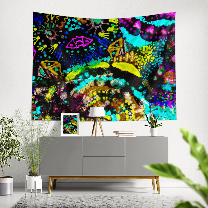 Neon Soyut Grafiti Duvar Örtüsü 5026