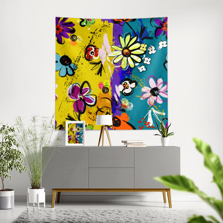 Renkli Çiçek Desenli Duvar Örtüsü 5031