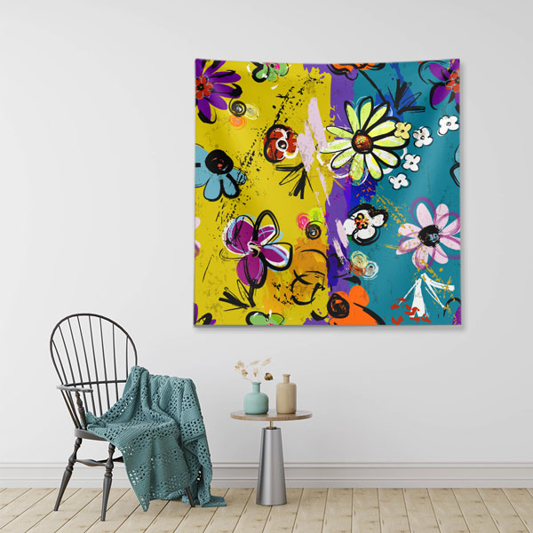 Renkli Çiçek Desenli Duvar Örtüsü 5031