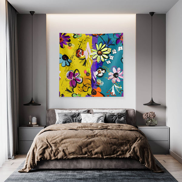 Renkli Çiçek Desenli Duvar Örtüsü 5031