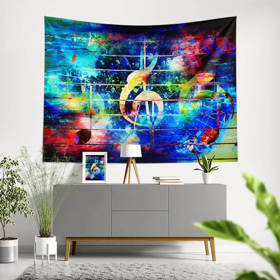 Renkli Nota Temalı Soyut Sanat Duvar Örtüsü 5078