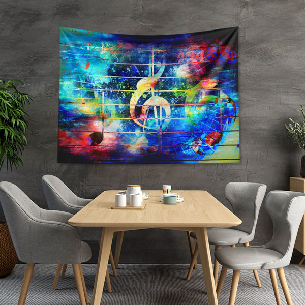 Renkli Nota Temalı Soyut Sanat Duvar Örtüsü 5078