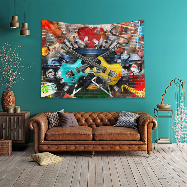 Rock Gitar Sahnesi Temalı Renkli Duvar Örtüsü 5080