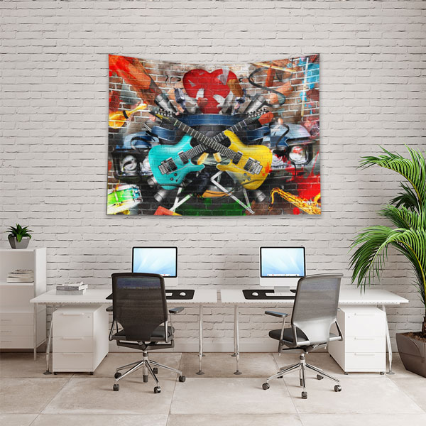 Rock Gitar Sahnesi Temalı Renkli Duvar Örtüsü 5080
