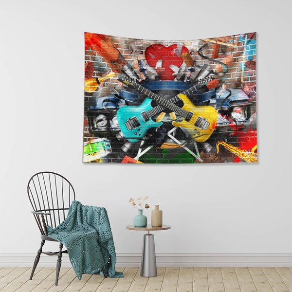 Rock Gitar Sahnesi Temalı Renkli Duvar Örtüsü 5080