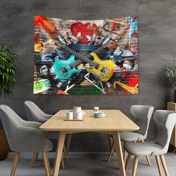 Rock Gitar Sahnesi Temalı Renkli Duvar Örtüsü 5080