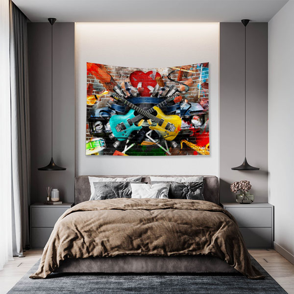 Rock Gitar Sahnesi Temalı Renkli Duvar Örtüsü 5080