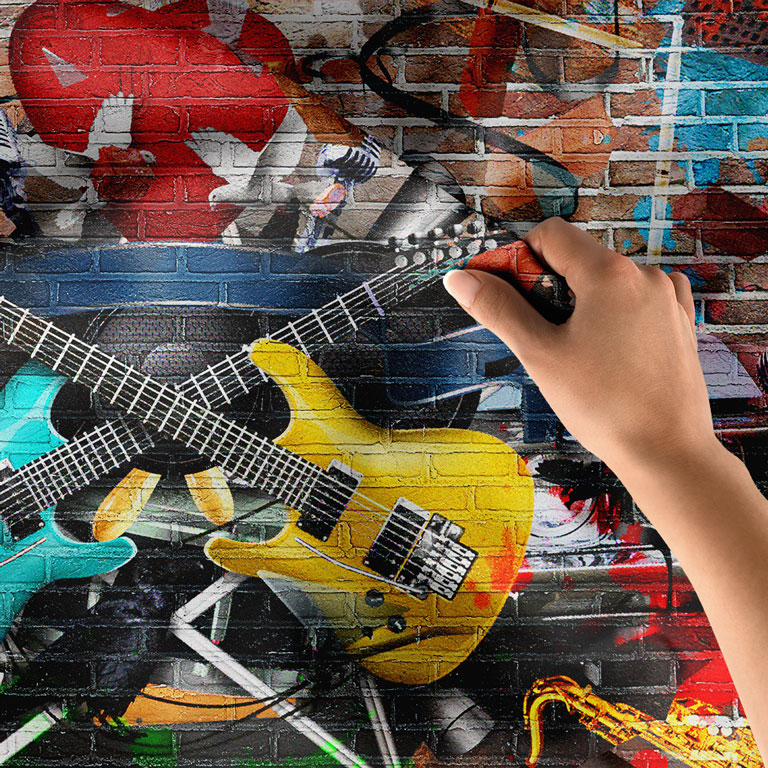 Rock Gitar Sahnesi Temalı Renkli Duvar Örtüsü 5080