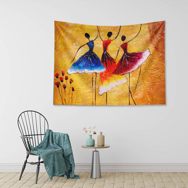 Altın Zeminde Üç Dansçı Figürü Temalı Sanatsal Duvar Örtüsü 5082