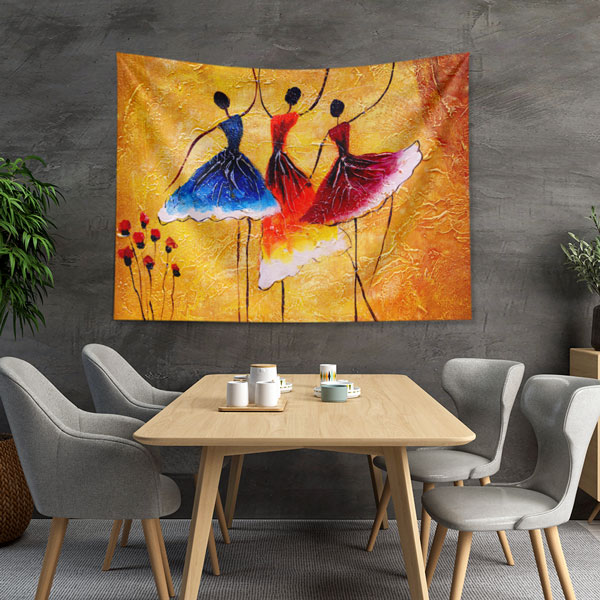 Altın Zeminde Üç Dansçı Figürü Temalı Sanatsal Duvar Örtüsü 5082