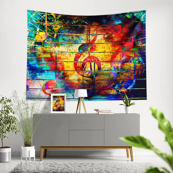 Renkli Sol Anahtarı ve Nota Temalı Sanatsal Duvar Örtüsü 5084