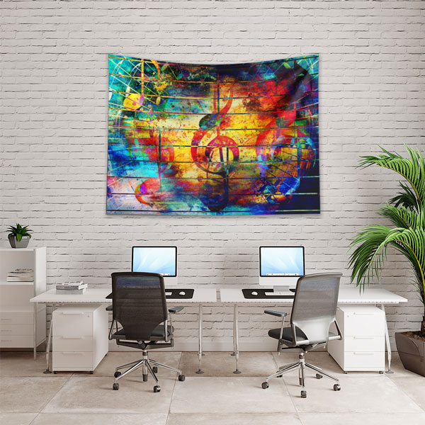 Renkli Sol Anahtarı ve Nota Temalı Sanatsal Duvar Örtüsü 5084