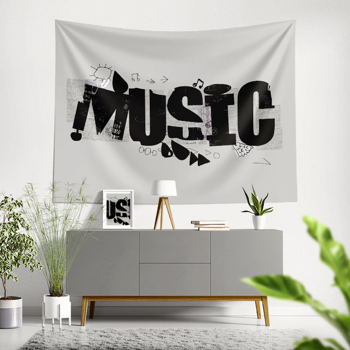 Tipografik MUSIC Yazılı Minimal Tasarım Duvar Örtüsü 5087