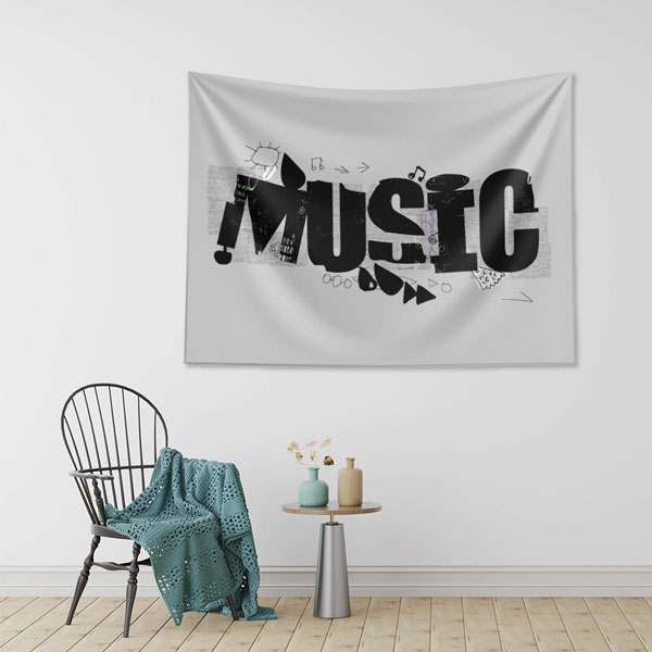 duvar-ortusu-5087-03 Tipografik MUSIC Yazılı Minimal Tasarım Duvar Örtüsü 5087