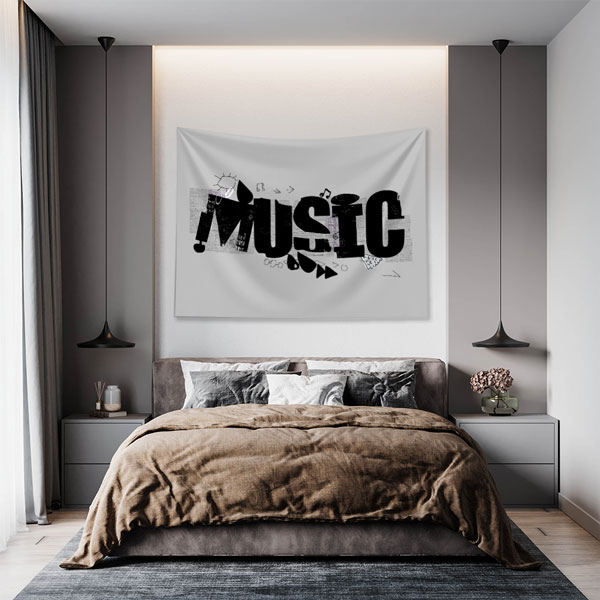 duvar-ortusu-5087-05 Tipografik MUSIC Yazılı Minimal Tasarım Duvar Örtüsü 5087