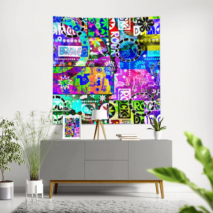 Renkli Dans ve Müzik Kolaj Tasarım Duvar Örtüsü 5088