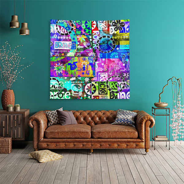 Renkli Dans ve Müzik Kolaj Tasarım Duvar Örtüsü 5088