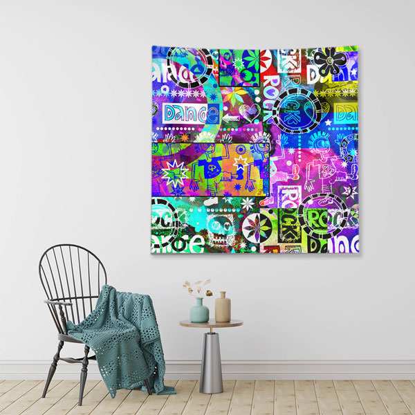 Renkli Dans ve Müzik Kolaj Tasarım Duvar Örtüsü 5088