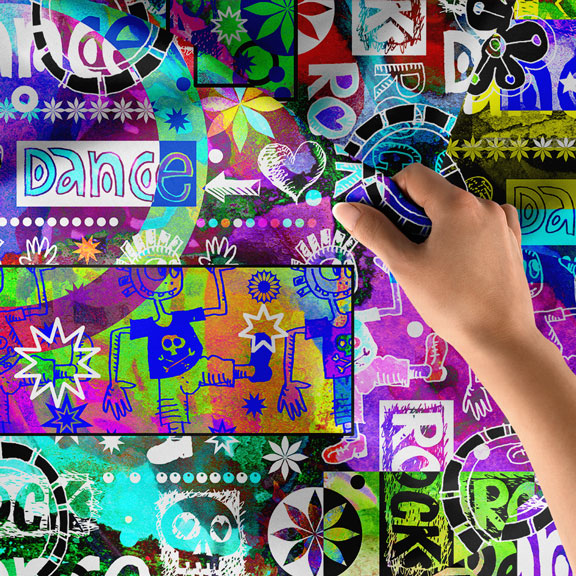 Renkli Dans ve Müzik Kolaj Tasarım Duvar Örtüsü 5088