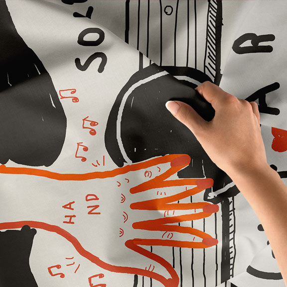 Plak ve Gitar İllüstrasyonlu Modern Müzik Temalı Duvar Örtüsü 5090