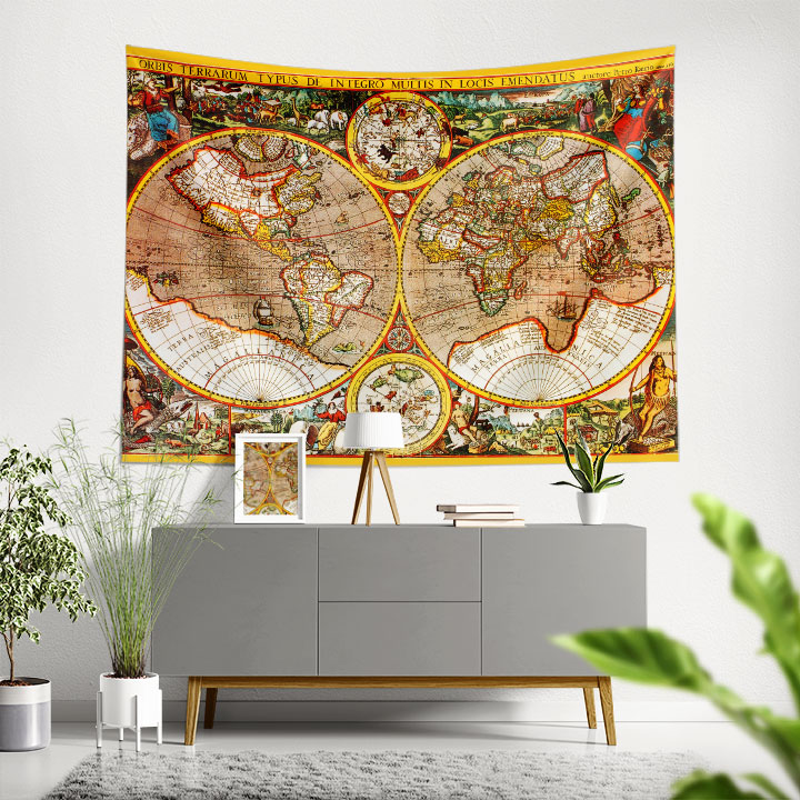 Çift Yarımküre Antik Dünya Haritası Duvar Örtüsü 5140