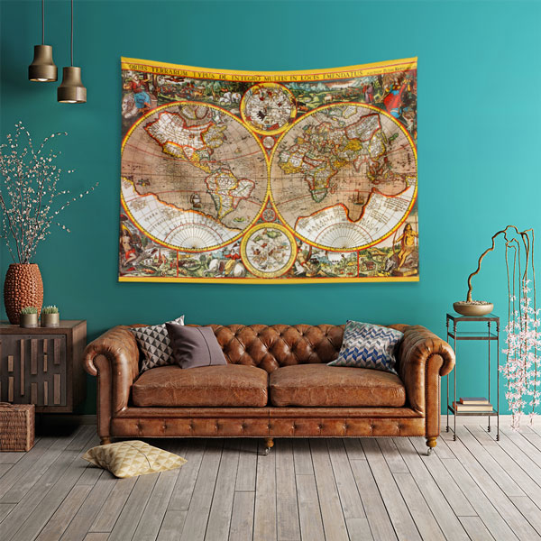 Çift Yarımküre Antik Dünya Haritası Duvar Örtüsü 5140