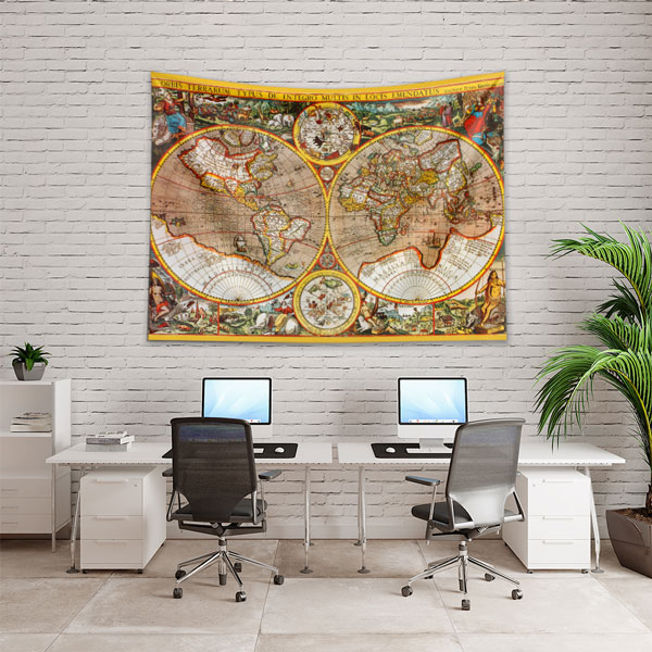 Çift Yarımküre Antik Dünya Haritası Duvar Örtüsü 5140