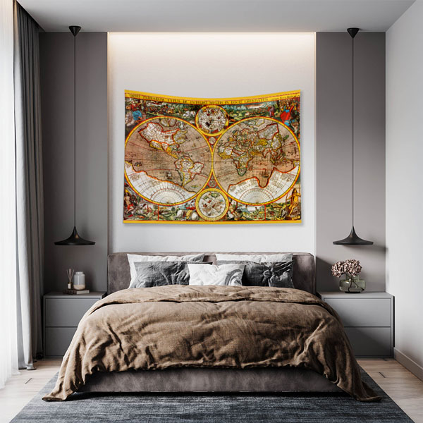 Çift Yarımküre Antik Dünya Haritası Duvar Örtüsü 5140