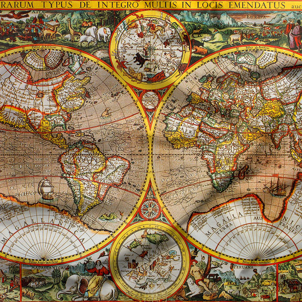 Çift Yarımküre Antik Dünya Haritası Duvar Örtüsü 5140
