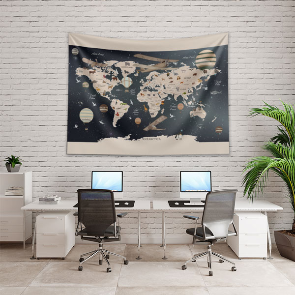 Uçaklı ve Balonlu Dünya Haritası Duvar Örtüsü 5141