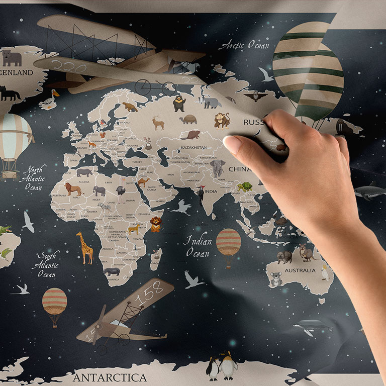 Uçaklı ve Balonlu Dünya Haritası Duvar Örtüsü 5141
