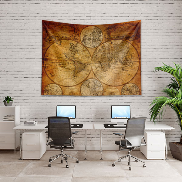 Antik Harita Stili Çok Panelli Dünya Haritası Duvar Örtüsü 5153