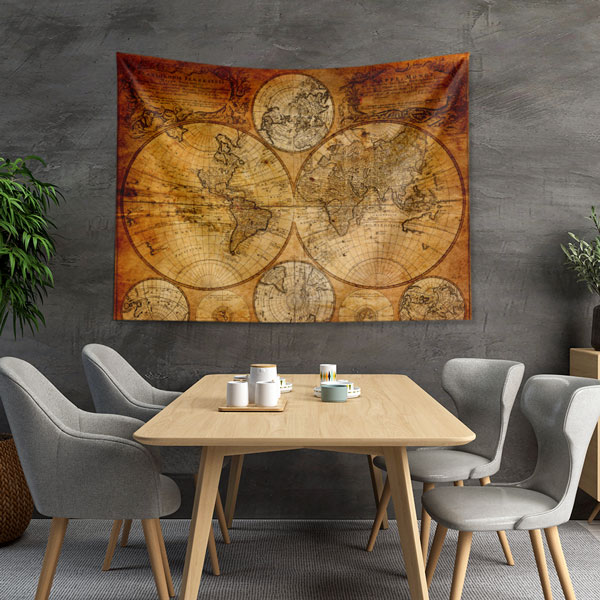 Antik Harita Stili Çok Panelli Dünya Haritası Duvar Örtüsü 5153