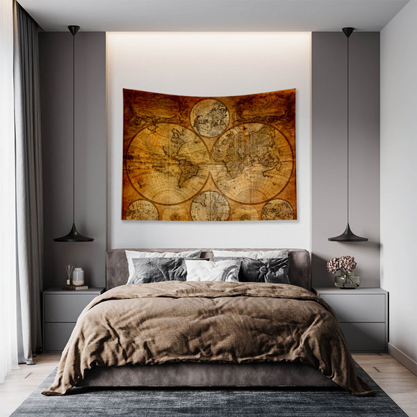 Antik Harita Stili Çok Panelli Dünya Haritası Duvar Örtüsü 5153