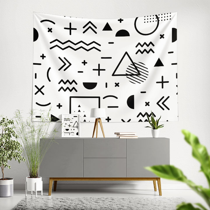 Soyut İkonlu Memphis Stil Geometrik Duvar Örtüsü 5194