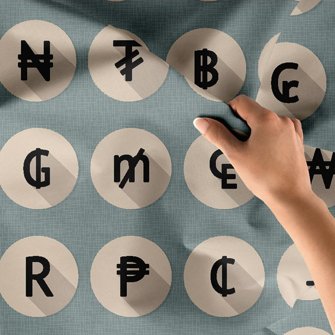 Para Birimleri Sembolleri Tasarımlı Duvar Örtüsü Kumaş Baskı 5356