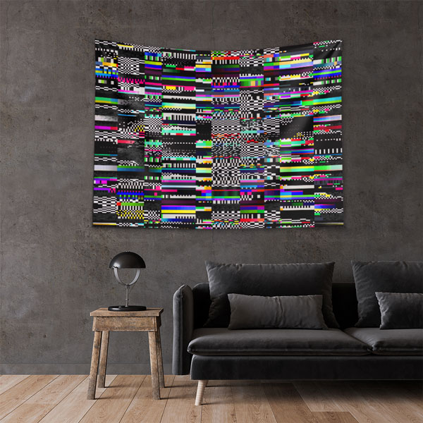 Glitch Efektli Modern Dijital Sanat Duvar Örtüsü 5412