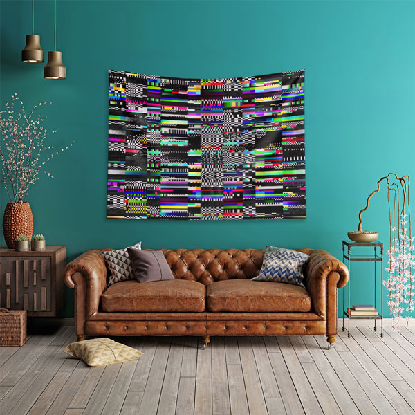 Glitch Efektli Modern Dijital Sanat Duvar Örtüsü 5412