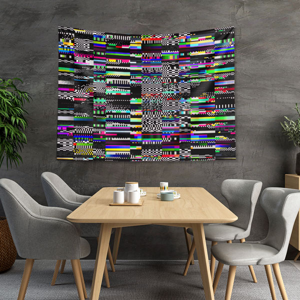 Glitch Efektli Modern Dijital Sanat Duvar Örtüsü 5412
