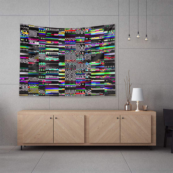 Glitch Efektli Modern Dijital Sanat Duvar Örtüsü 5412
