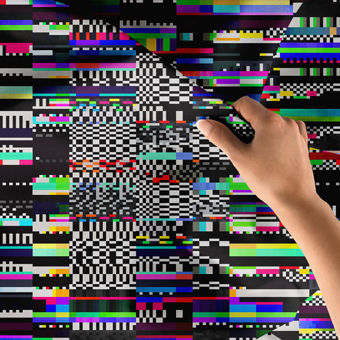 Glitch Efektli Modern Dijital Sanat Duvar Örtüsü 5412