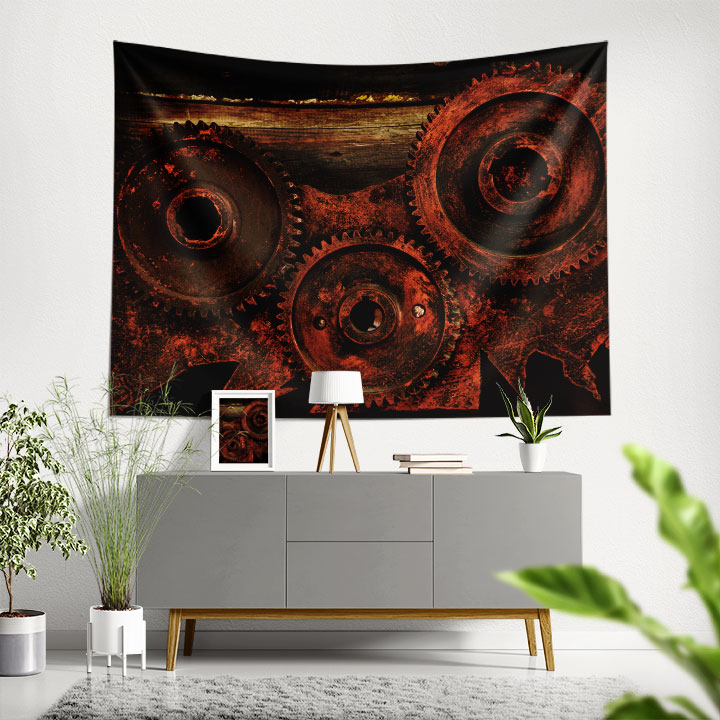 duvar-ortusu-5486-00 Paslı Dişli Çark Desenli Endüstriyel Duvar Örtüsü 5486