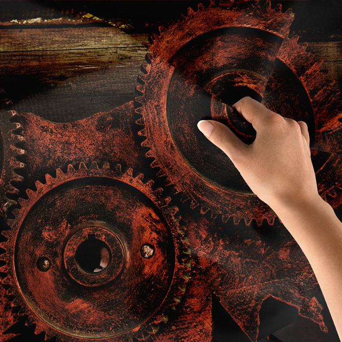 Paslı Dişli Çark Desenli Endüstriyel Duvar Örtüsü 5486