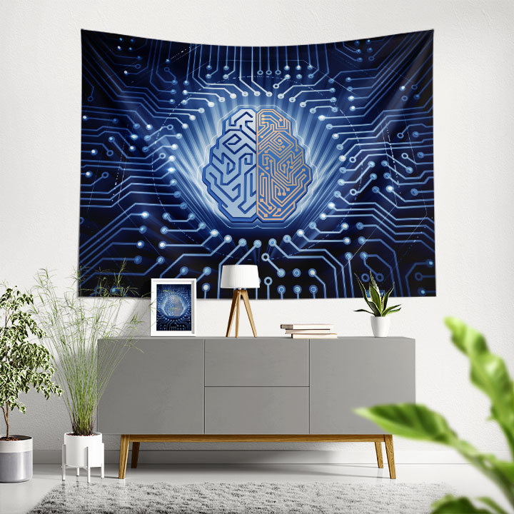 Teknoloji ve Yapay Zekâ Beyin Devreleri Tasarımlı Duvar Örtüsü 5494