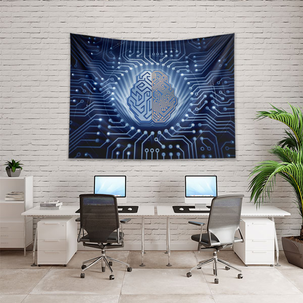 Teknoloji ve Yapay Zekâ Beyin Devreleri Tasarımlı Duvar Örtüsü 5494